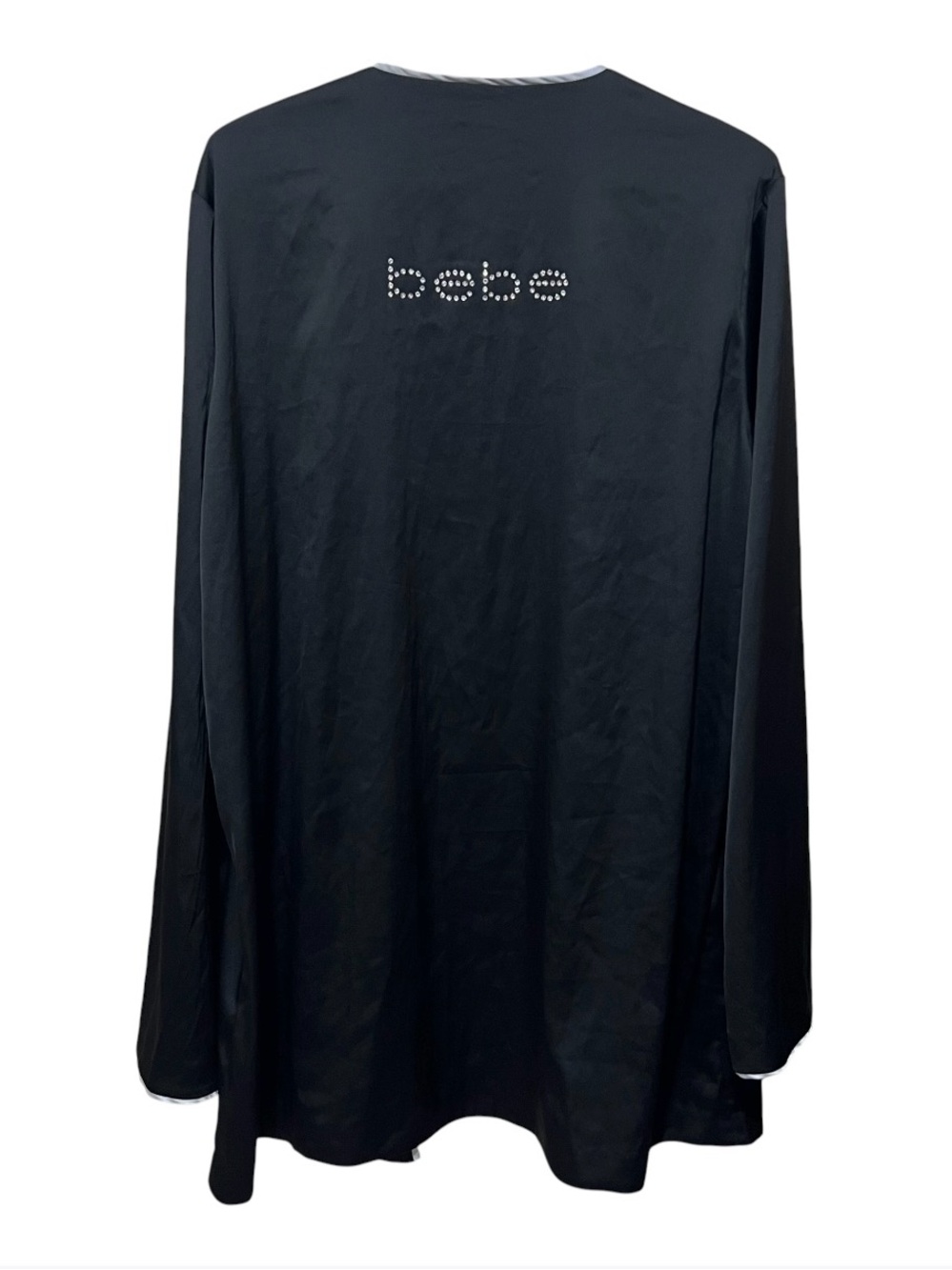 Bebe Kimono Black Rhinestone Mcbling Logo Open Front Cardigan Y2K Robe Fall XXL